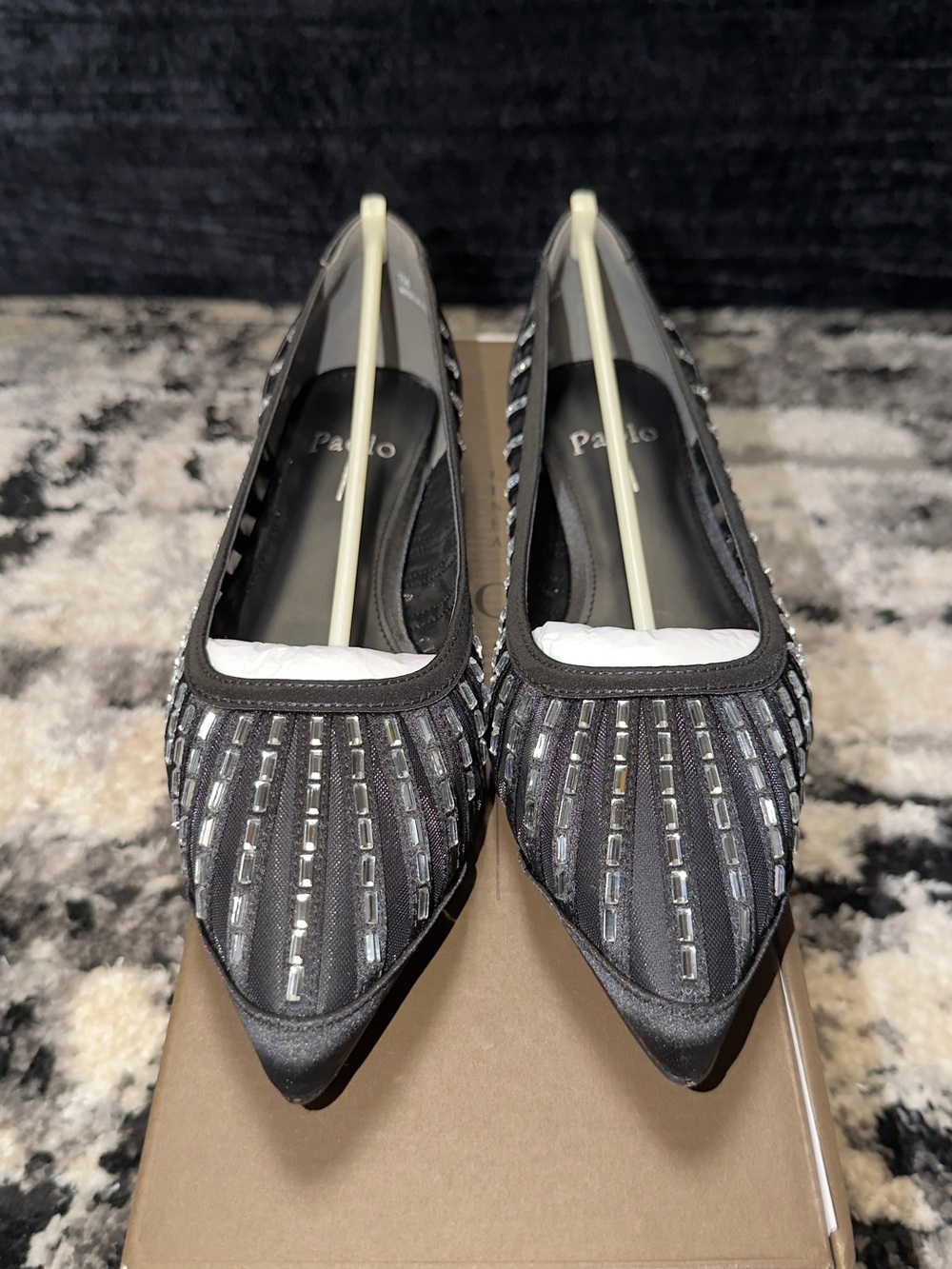 Paolo Black Pointed-Toe Embellished Flats